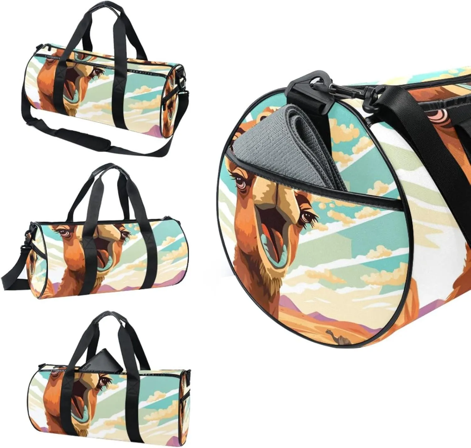 Gym Bags for Men,Travel Duffel Bags for Women,Cartoon Funny Camel Desert,Workout Bag