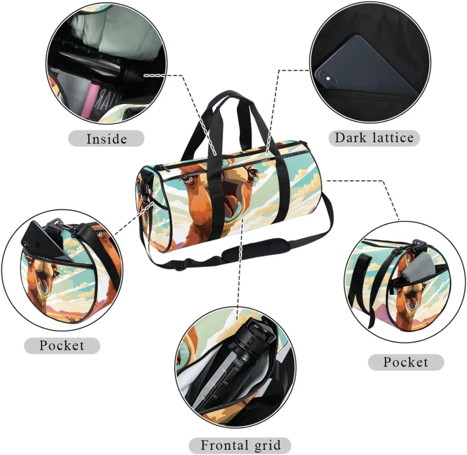 Gym Bags for Men,Travel Duffel Bags for Women,Cartoon Funny Camel Desert,Workout Bag