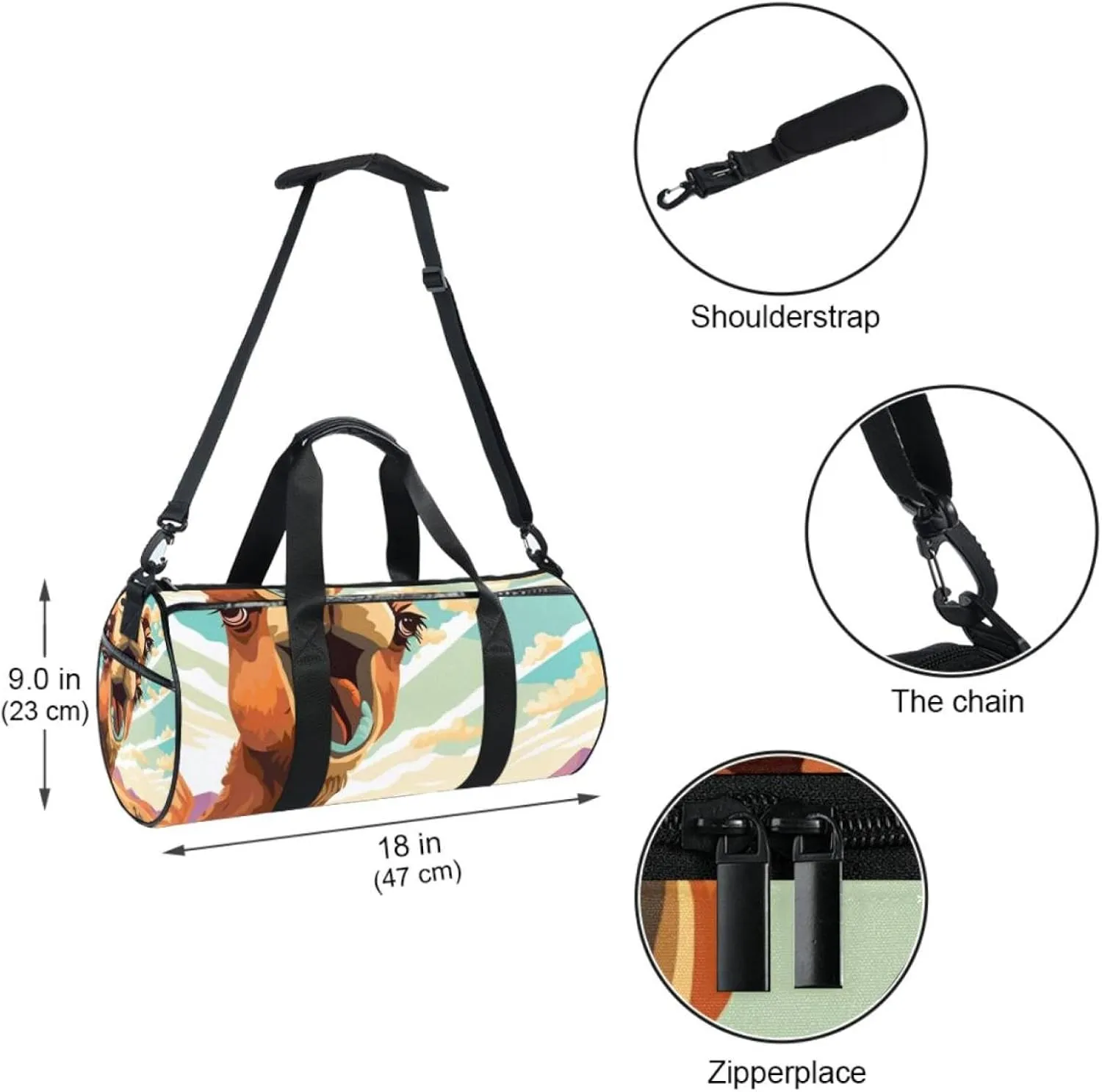 Gym Bags for Men,Travel Duffel Bags for Women,Cartoon Funny Camel Desert,Workout Bag