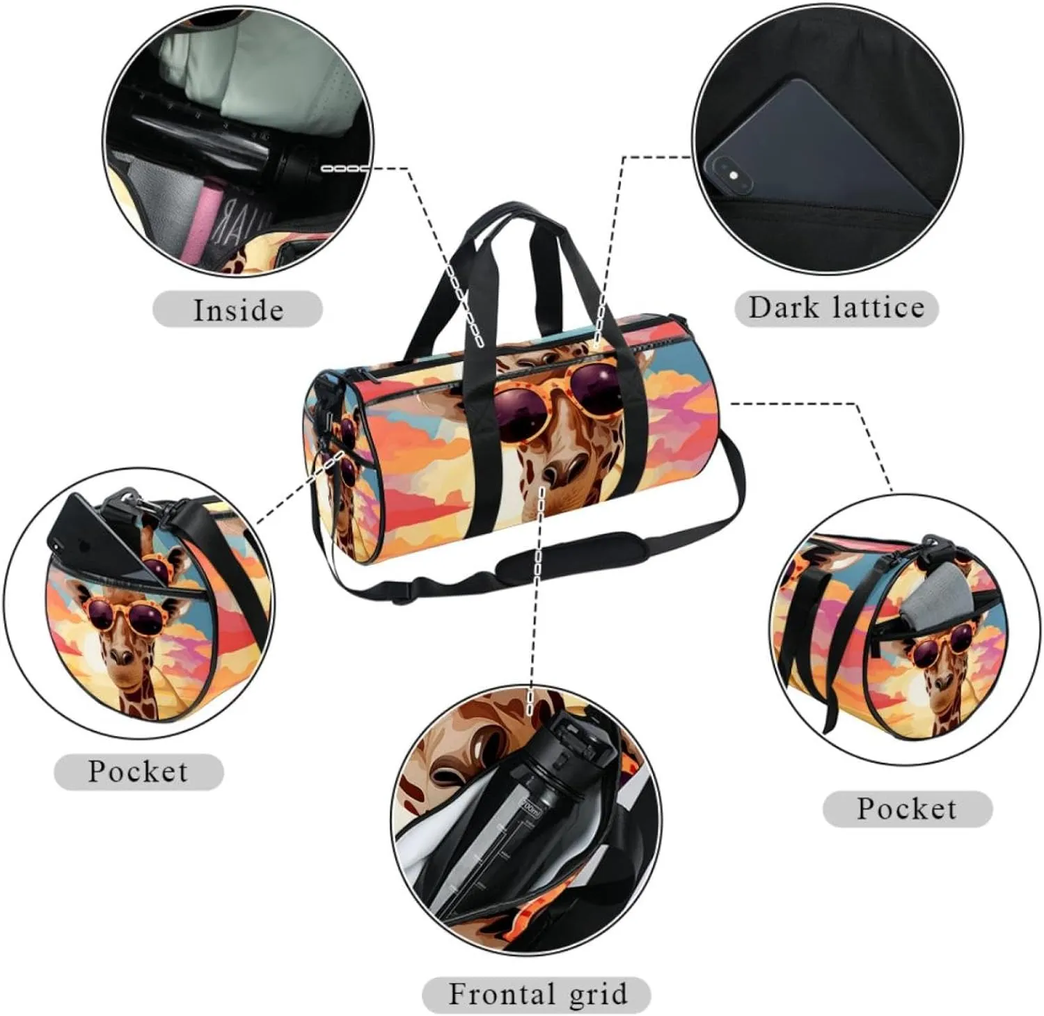 Gym Bags for Men,Travel Duffel Bags for Women,Desert Giraffe Glasses,Workout Bag