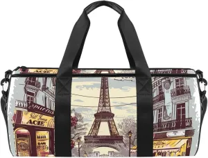 Gym Bags for Men,Travel Duffel Bags for Women,Eiffel Tower Vintage Newspaper,Workout Bag