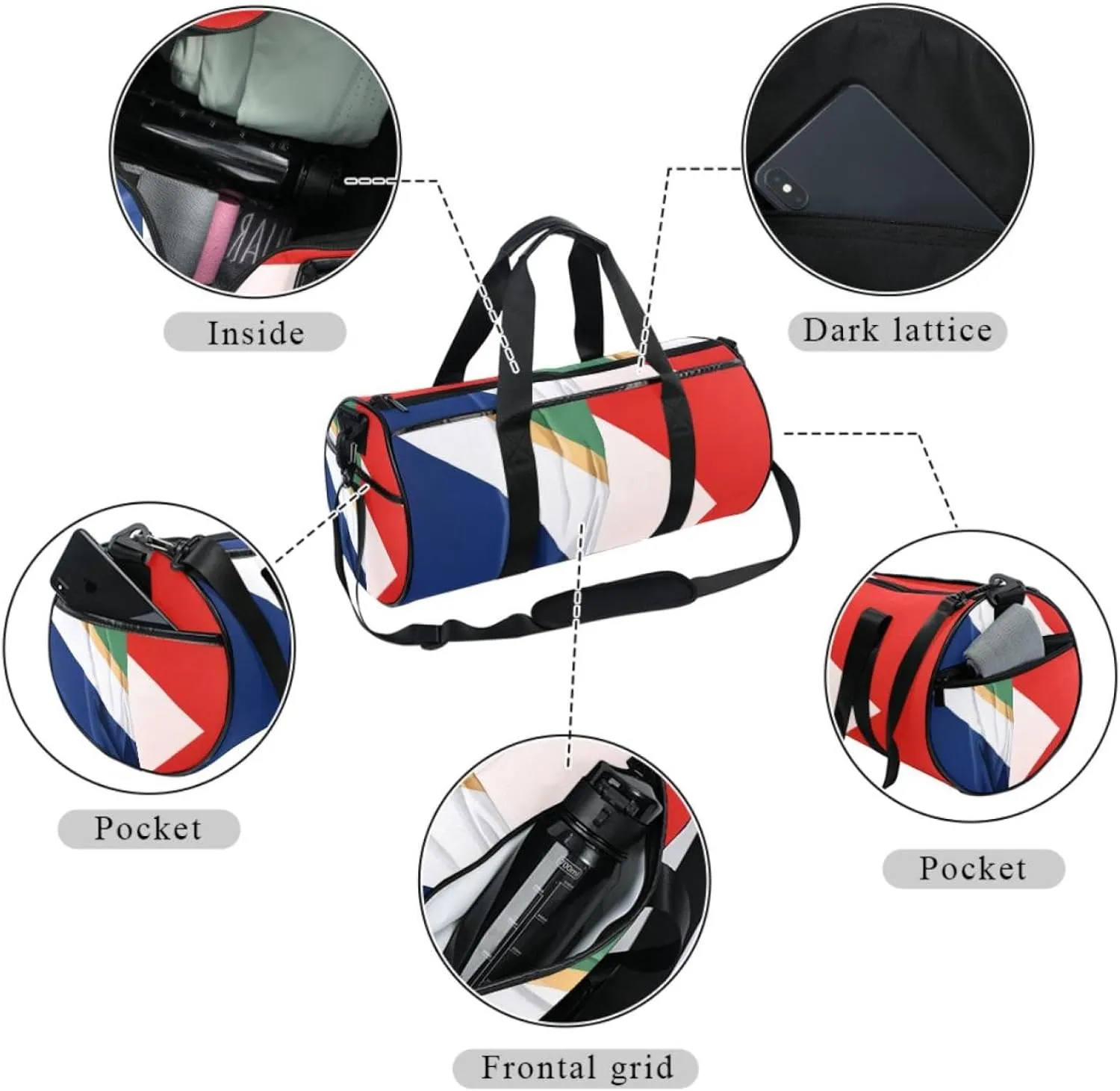 Gym Bags for Men,Travel Duffel Bags for Women,France and South Africa Flag,Workout Bag