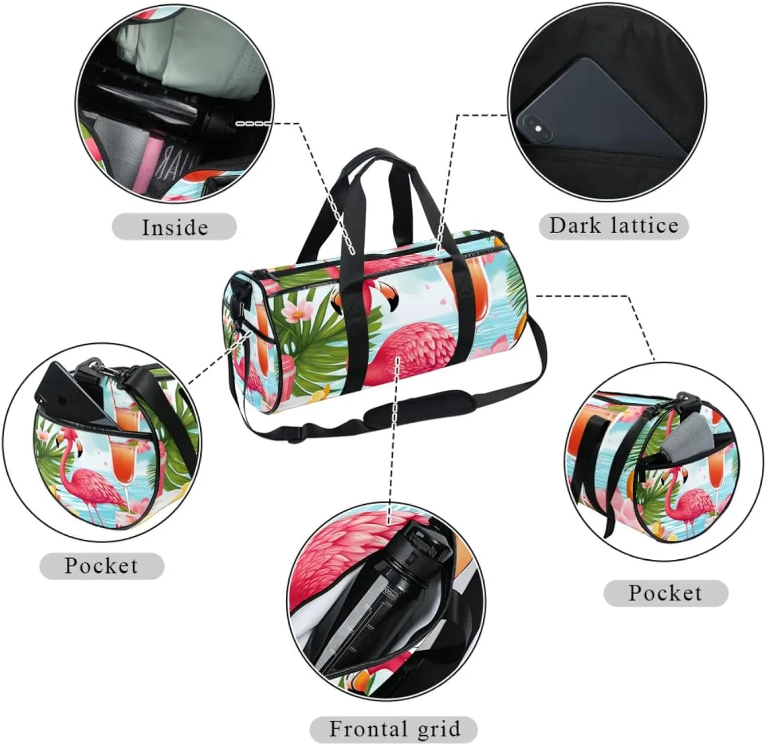 Gym Bags for Men,Travel Duffel Bags for Women,Tropical Juice Flamingo Party,Workout Bag