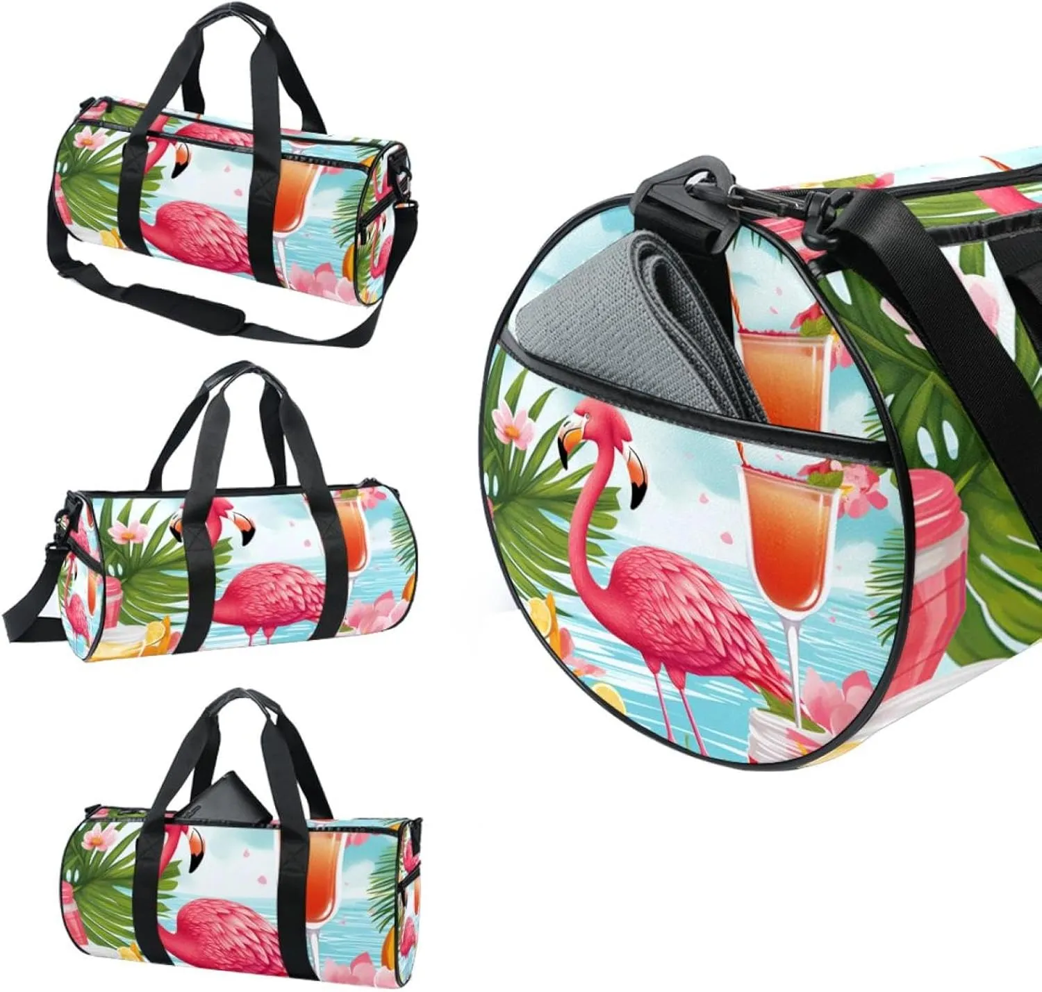 Gym Bags for Men,Travel Duffel Bags for Women,Tropical Juice Flamingo Party,Workout Bag