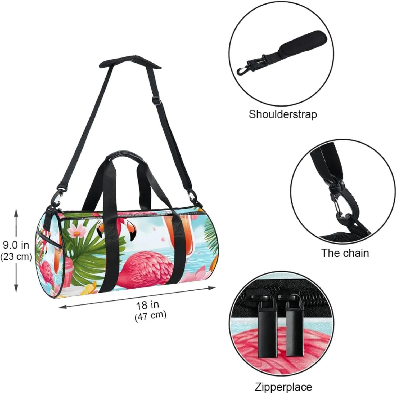 Gym Bags for Men,Travel Duffel Bags for Women,Tropical Juice Flamingo Party,Workout Bag