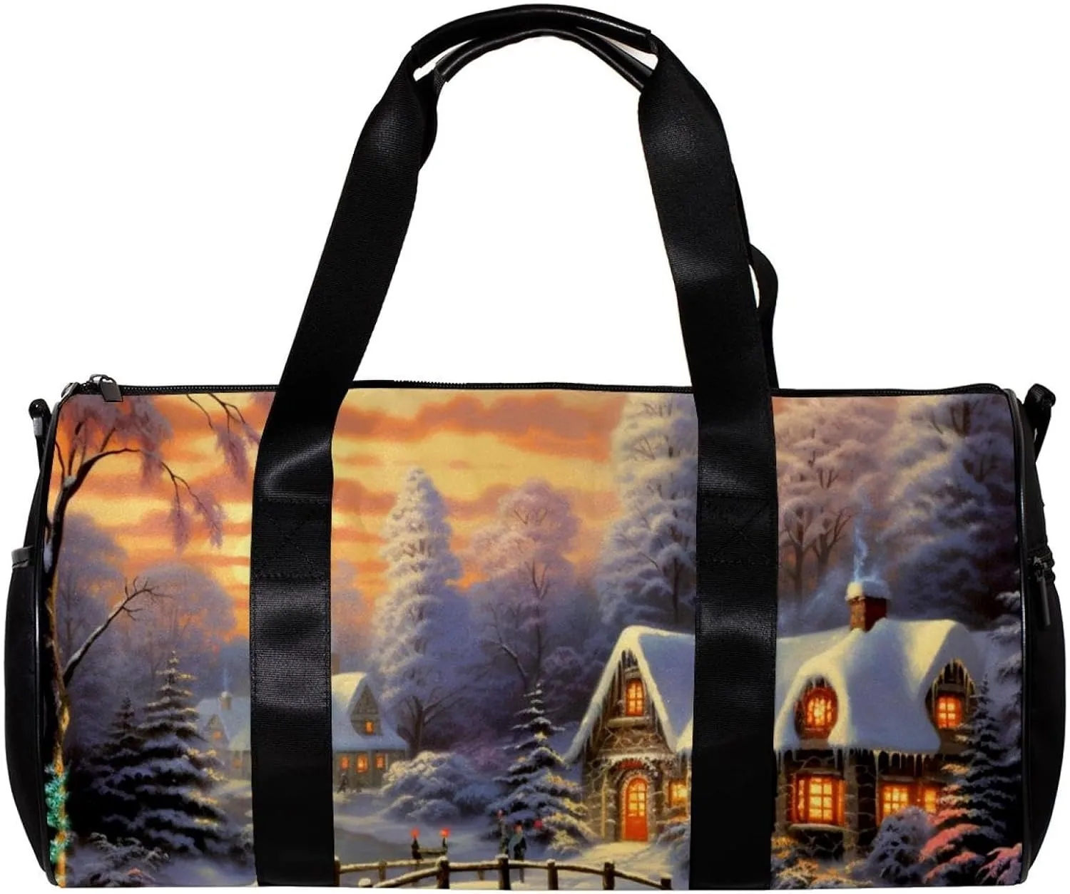 Gym Bags for Men,Travel Duffel Bags for Women,Winter House Bridge River,Workout Bag