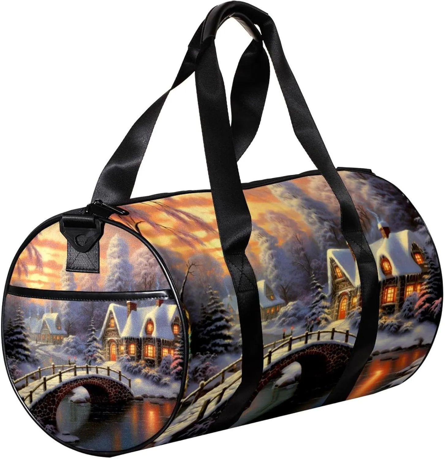 Gym Bags for Men,Travel Duffel Bags for Women,Winter House Bridge River,Workout Bag