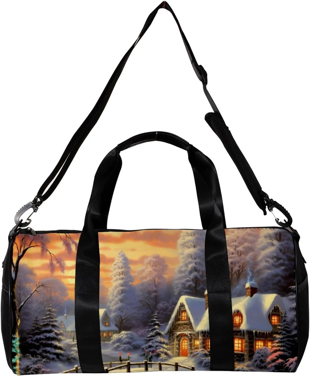 Gym Bags for Men,Travel Duffel Bags for Women,Winter House Bridge River,Workout Bag