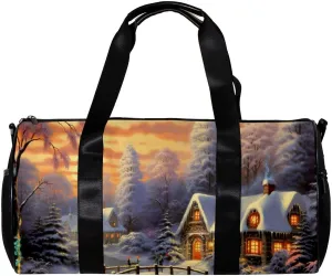 Gym Bags for Men,Travel Duffel Bags for Women,Winter House Bridge River,Workout Bag