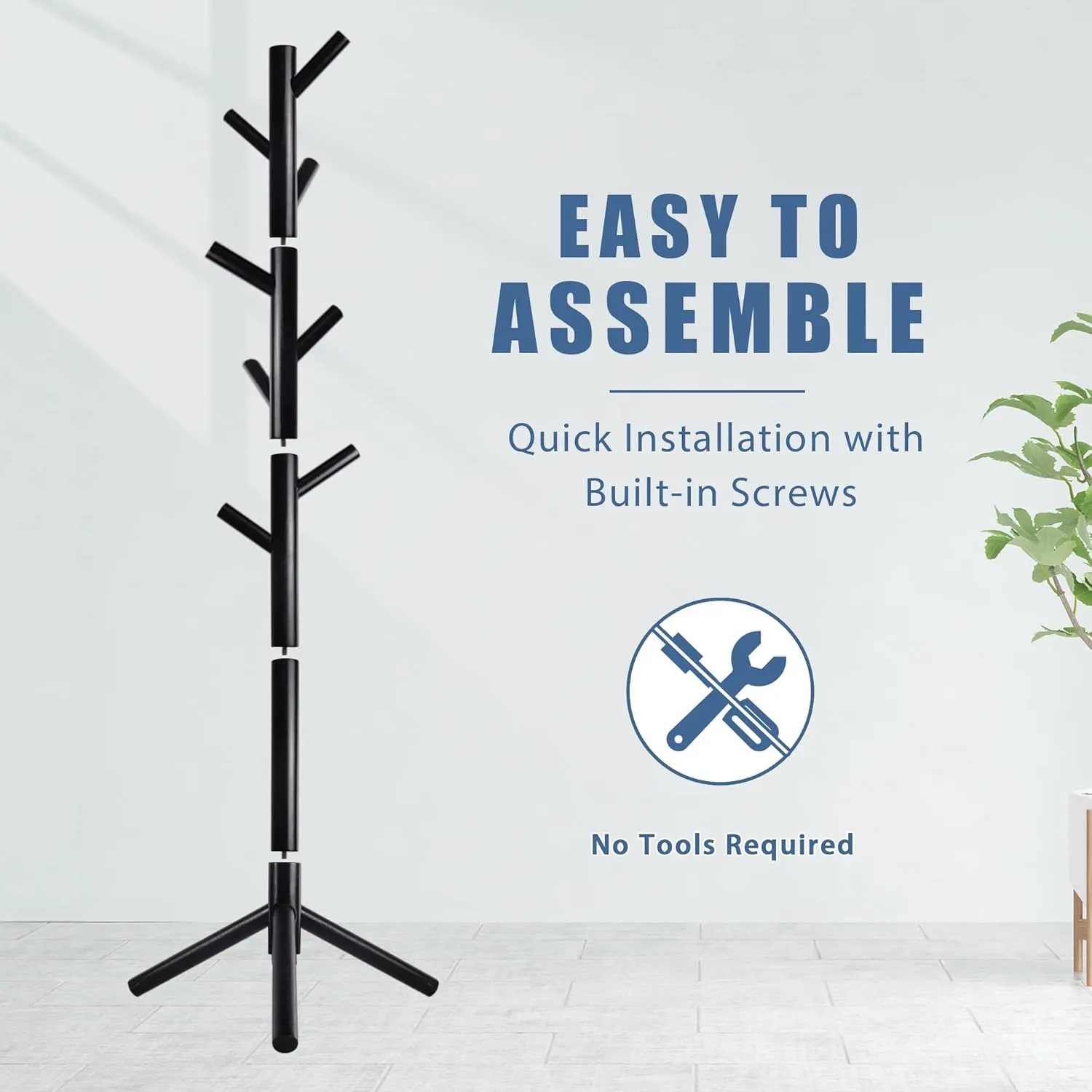 Haddockway Wooden Coat Rack Stand with 8 Hooks New Zealand Pine 3 Adjustable Coat Standing Tree Easy Assembly for Coats, Hats, Scarves and Handbags for Entryway, Hallway, Bedroom, Office,2 PCS