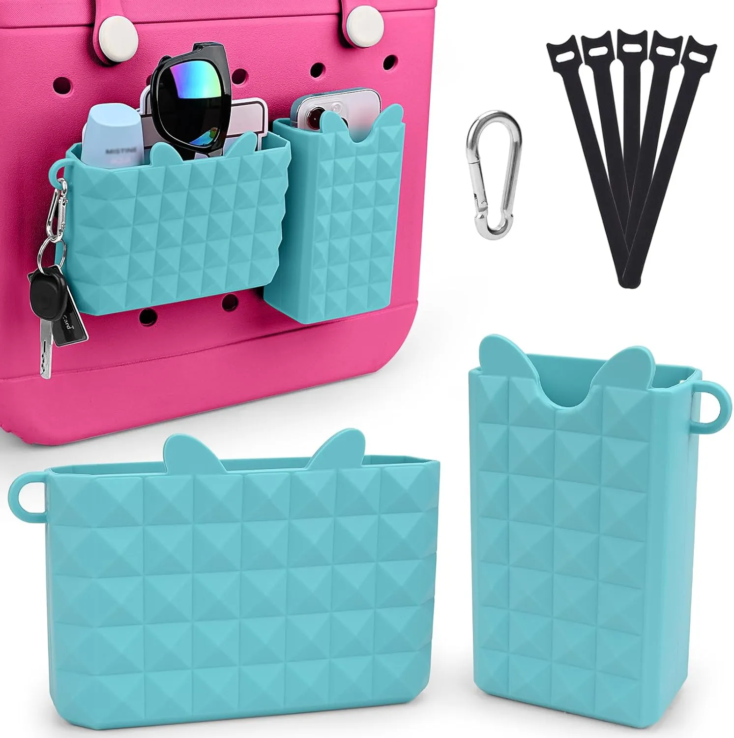 Haldane 2-Pack Phone Holder for Bogg Bag, Silicone Organizer for Phone, Sunglasses Key & Wallet, Simply Modern Beach Tote Bag Accessories, Blue