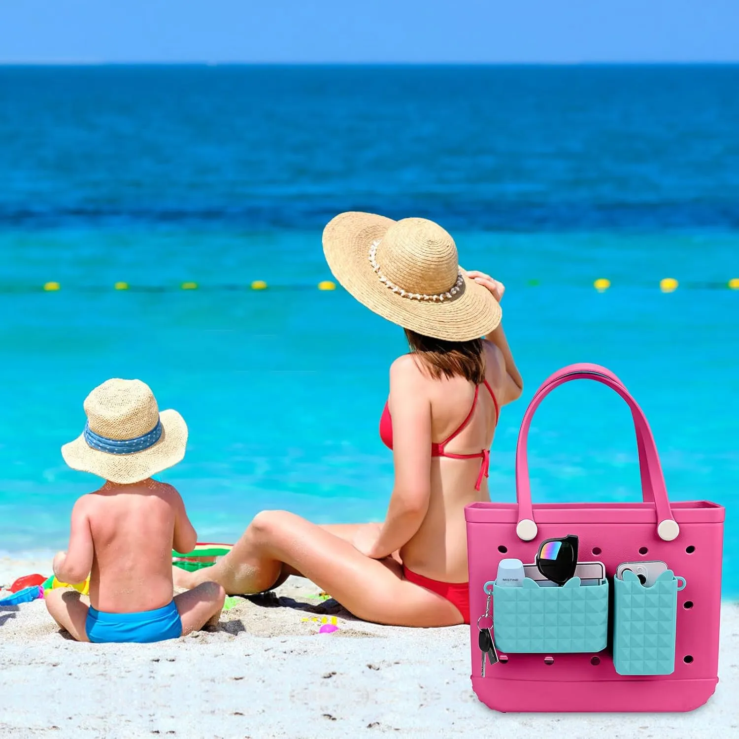 Haldane 2-Pack Phone Holder for Bogg Bag, Silicone Organizer for Phone, Sunglasses Key & Wallet, Simply Modern Beach Tote Bag Accessories, Blue