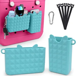 Haldane 2-Pack Phone Holder for Bogg Bag, Silicone Organizer for Phone, Sunglasses Key & Wallet, Simply Modern Beach Tote Bag Accessories, Blue