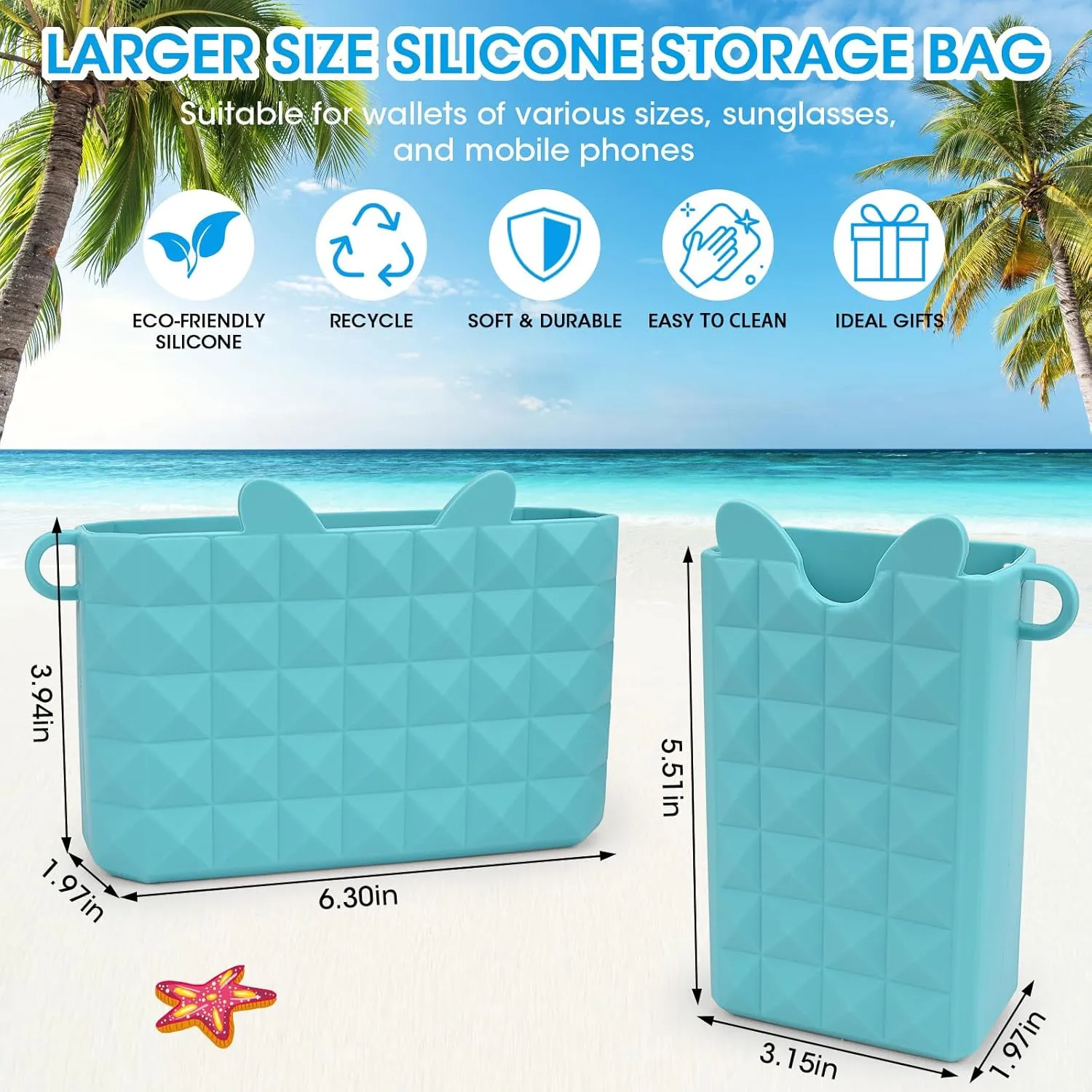 Haldane 2-Pack Phone Holder for Bogg Bag, Silicone Organizer for Phone, Sunglasses Key & Wallet, Simply Modern Beach Tote Bag Accessories, Blue