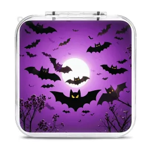 Halloween Flying Purple Bats Switch Game Case Switch Game Holder Cartridge Case Storage 12 Games & 2 Micro Sd Card Slots, Travel Carry Cases, Portable Games Card Storage, Hard Shell, Buckle Closure