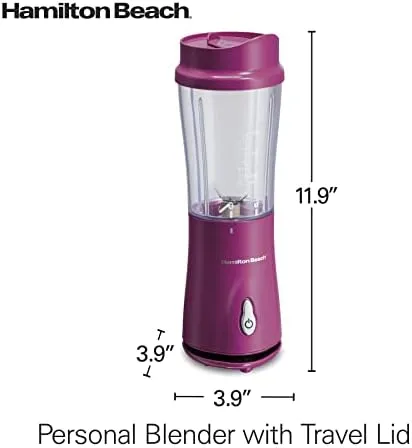 Hamilton Beach Portable Blender for Shakes and Smoothies with 14 Oz BPA Free Travel Cup and Lid, Durable Stainless Steel Blades for Powerful Blending Performance, Raspberry (51131)