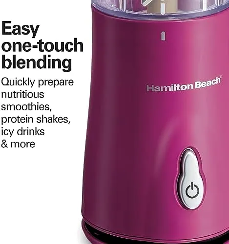 Hamilton Beach Portable Blender for Shakes and Smoothies with 14 Oz BPA Free Travel Cup and Lid, Durable Stainless Steel Blades for Powerful Blending Performance, Raspberry (51131)