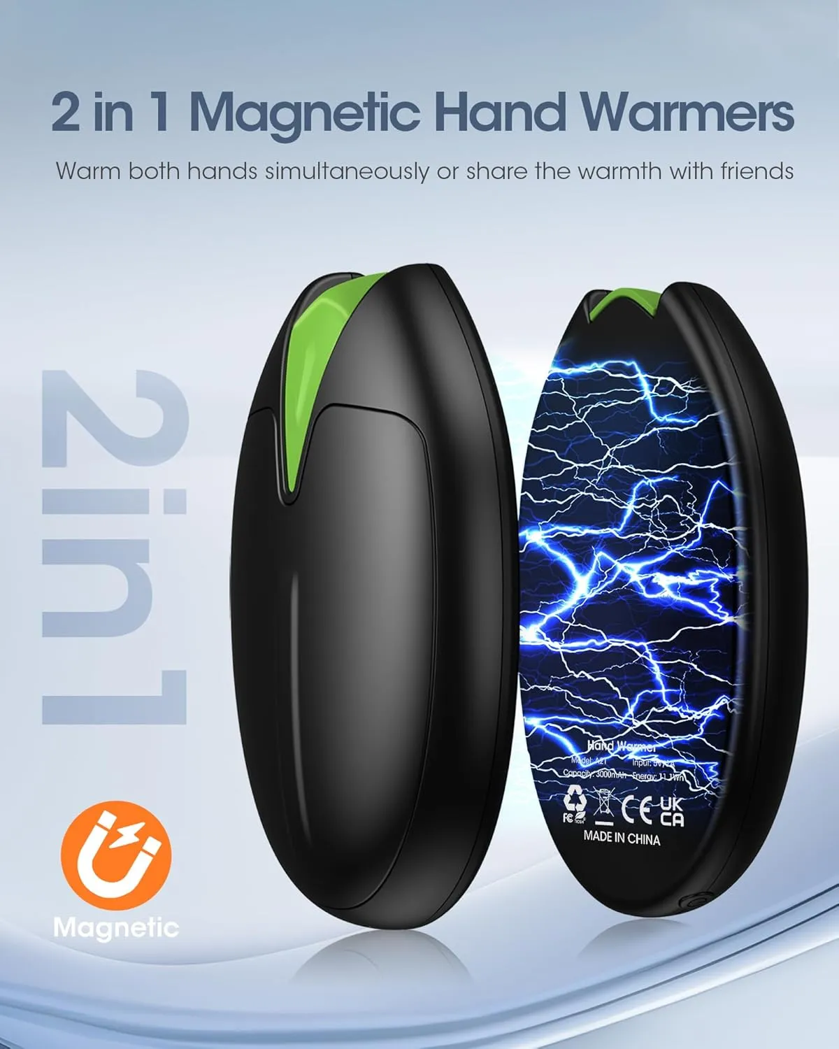 Hand Warmers Rechargeable, 2 Pack, 6000mAh Magnetic Electric Handwarmers, 20Hrs Long Heating USB Pocket Hand Warmers Gifts for Women Men, Fishing, Golf, Hunting, Camping