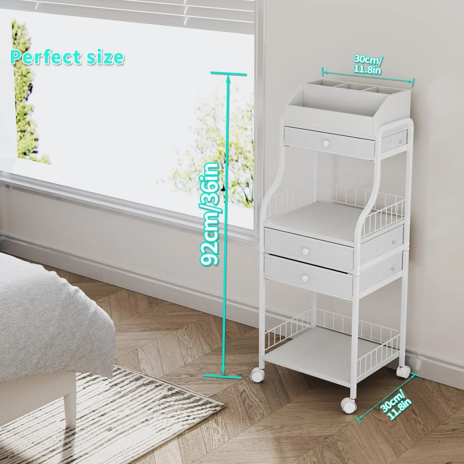 HapiRm Floor Makeup Organizer Storage - Vanity Skincare Make Up Organizers and Storage with Drawers, Cosmetics Display Cases Holder for Skin Care Nail Polish Perfume Makeup Brush