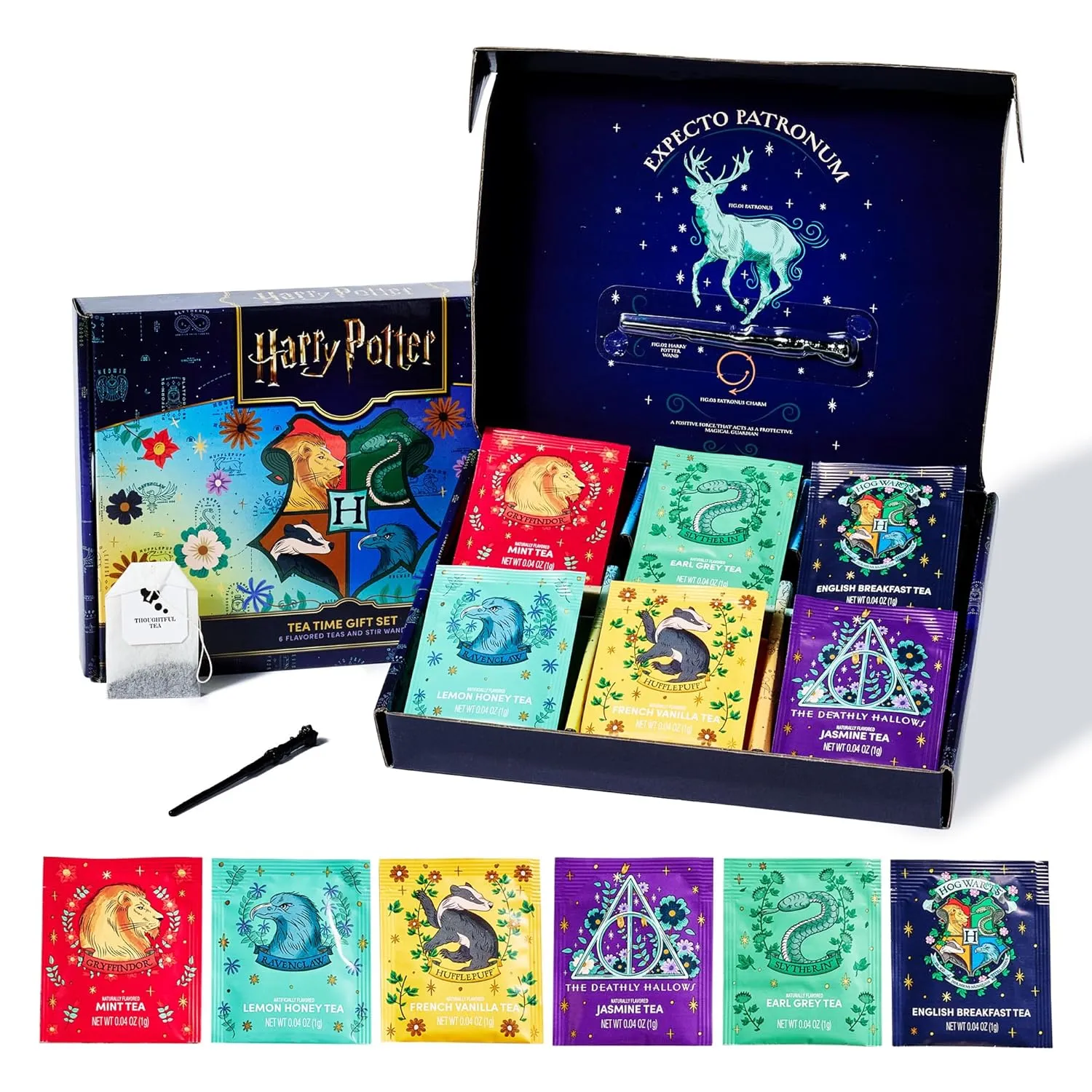 HARRY POTTER, Tea Gift Set, Includes Stir Wand and 48 Tea Bags in 6 Flavors, HARRY POTTER Gifts Tea Box with Both Green Tea Bags and Black Tea Bags