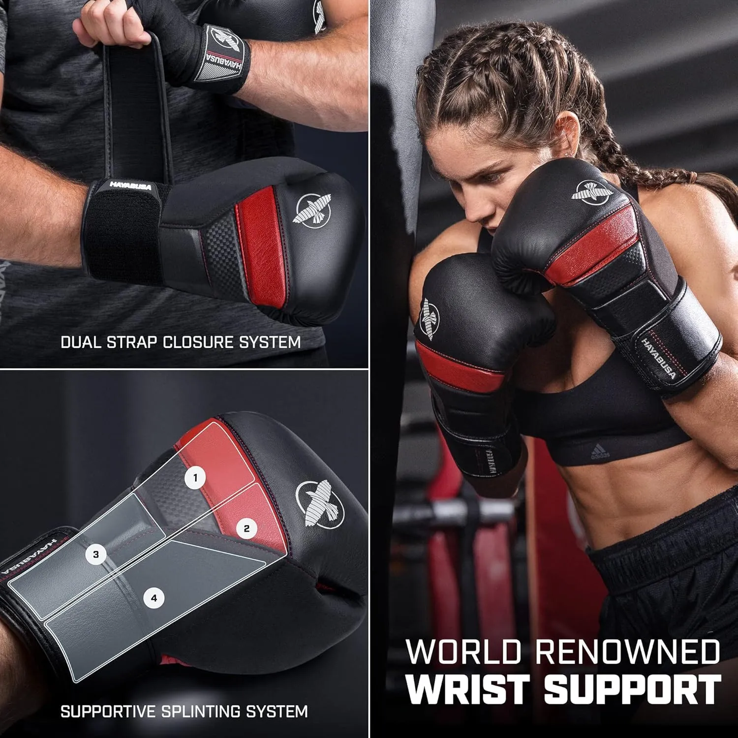 Hayabusa T3 Boxing Gloves for Men and Women Wrist and Knuckle Protection, Dual-X Hook and Loop Closure, Splinted Wrist Support, 5 Layer Foam Knuckle Padding