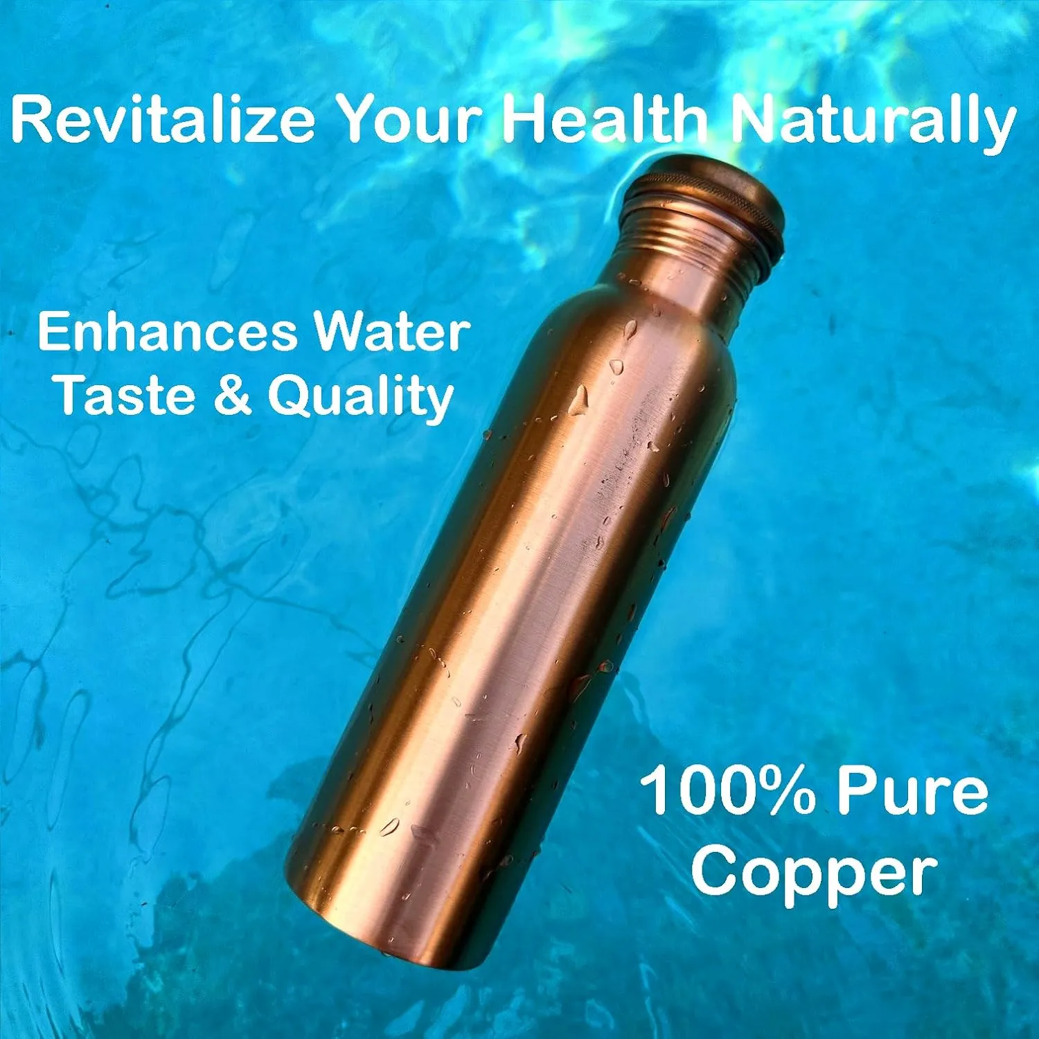 Heavenly Metals 32oz Pure Copper Water Bottle – Handcrafted Ayurvedic Copper Vessel w/Leak Proof Lid- Smooth Finish 950ml Bottle