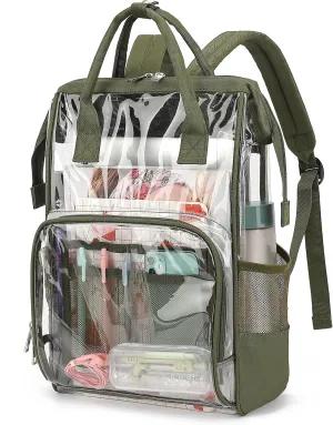 Heavy Duty Clear Backpack for Men Women, School Bag Bookbag PVC Plastic Transparent Backpacks for Boys Girls (Army Green)