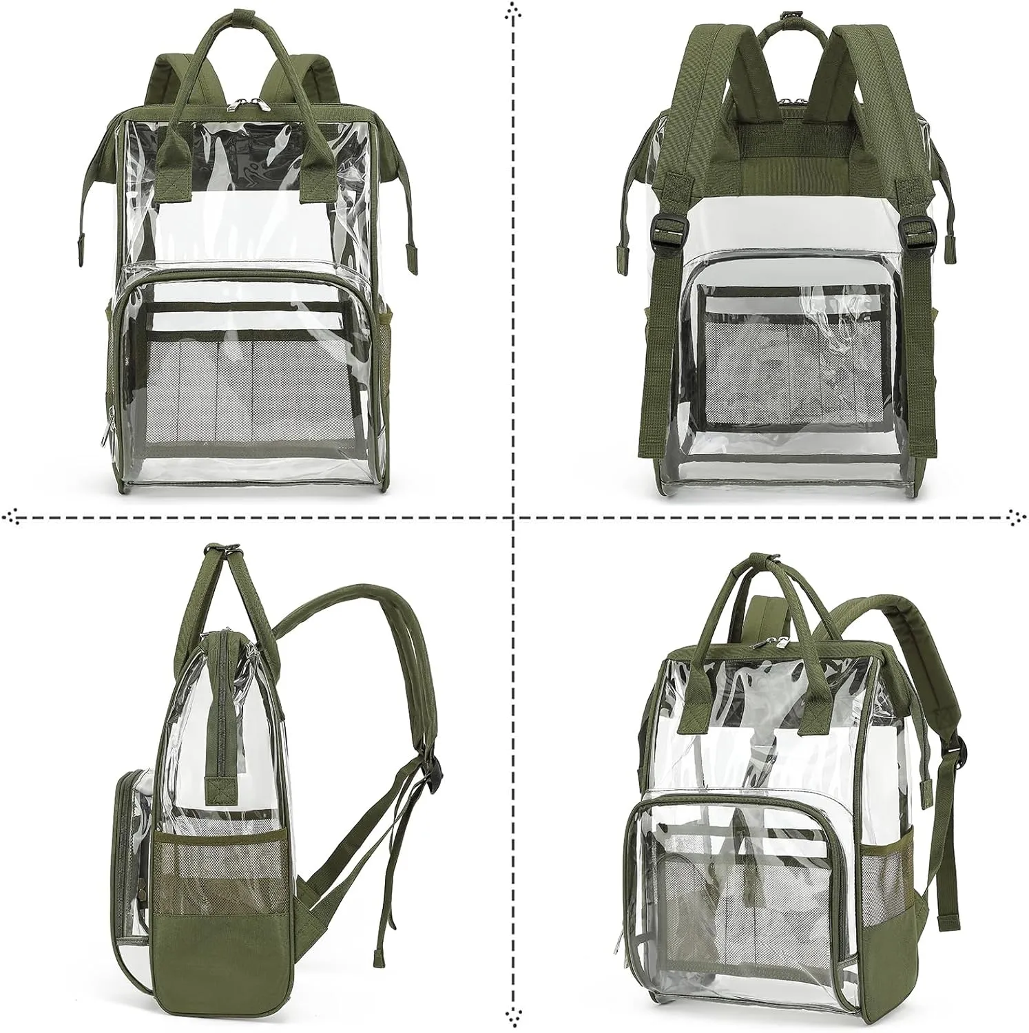 Heavy Duty Clear Backpack for Men Women, School Bag Bookbag PVC Plastic Transparent Backpacks for Boys Girls (Army Green)