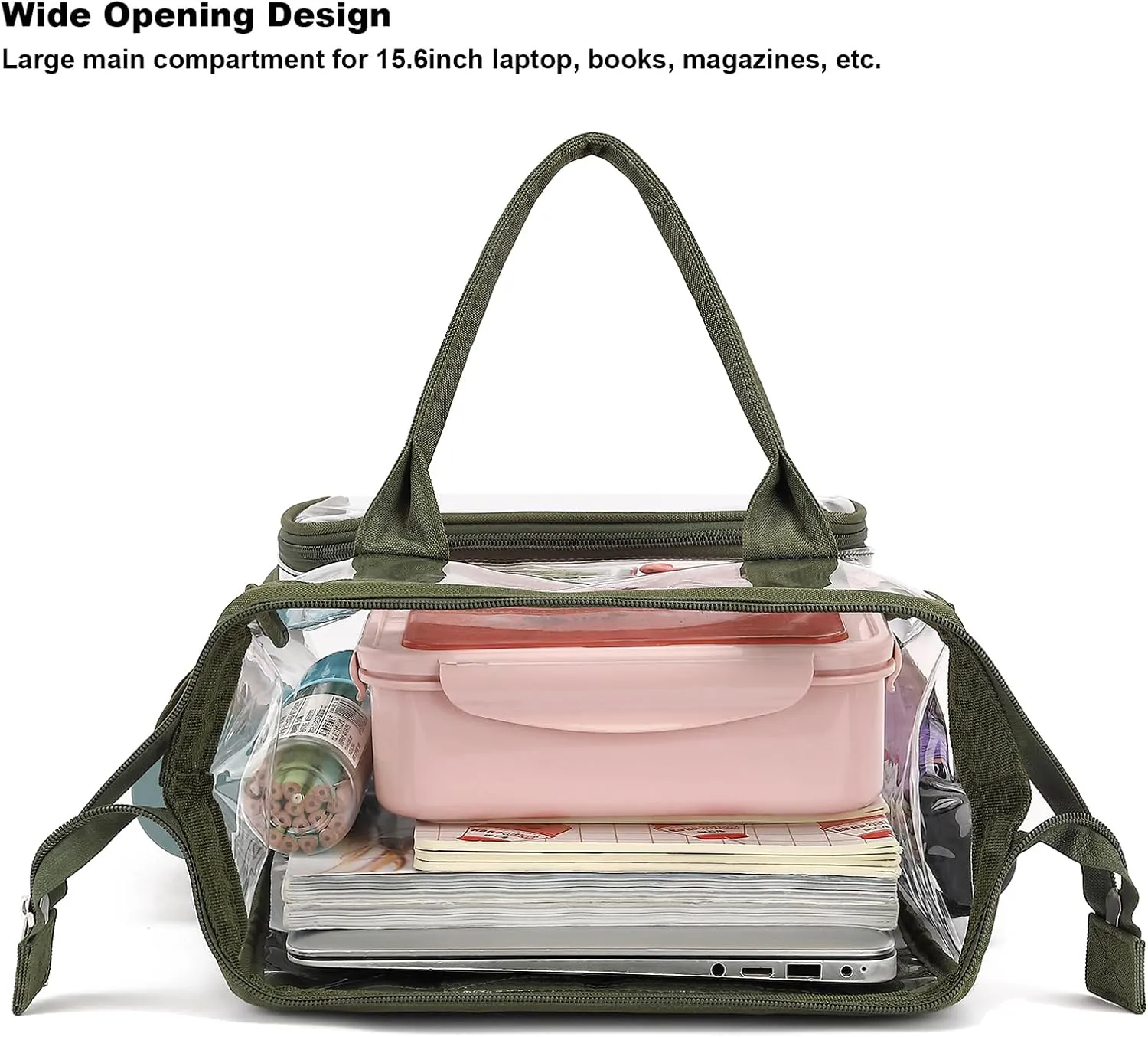 Heavy Duty Clear Backpack for Men Women, School Bag Bookbag PVC Plastic Transparent Backpacks for Boys Girls (Army Green)