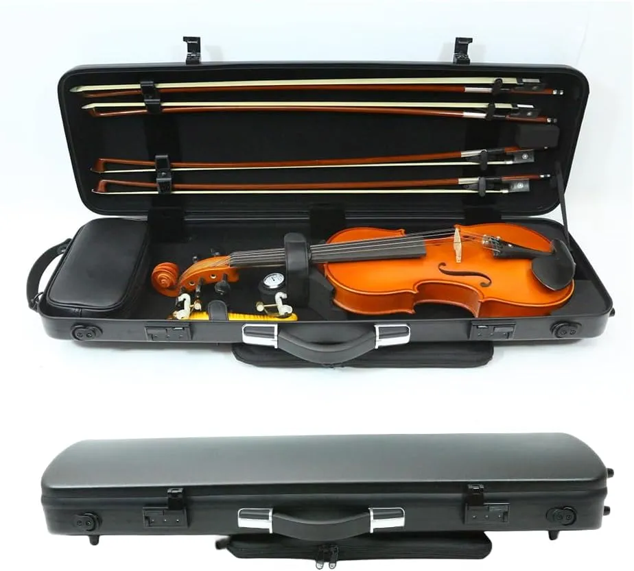 High Grade Violin Case 4/4 Full Size Carbon Fiber Violin Case Anti-Scratch Oblong Violin Box heet Removable Music Bag and 2 Adjustable Straps Strong Light Travel case (Black)