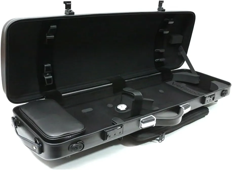High Grade Violin Case 4/4 Full Size Carbon Fiber Violin Case Anti-Scratch Oblong Violin Box heet Removable Music Bag and 2 Adjustable Straps Strong Light Travel case (Black)