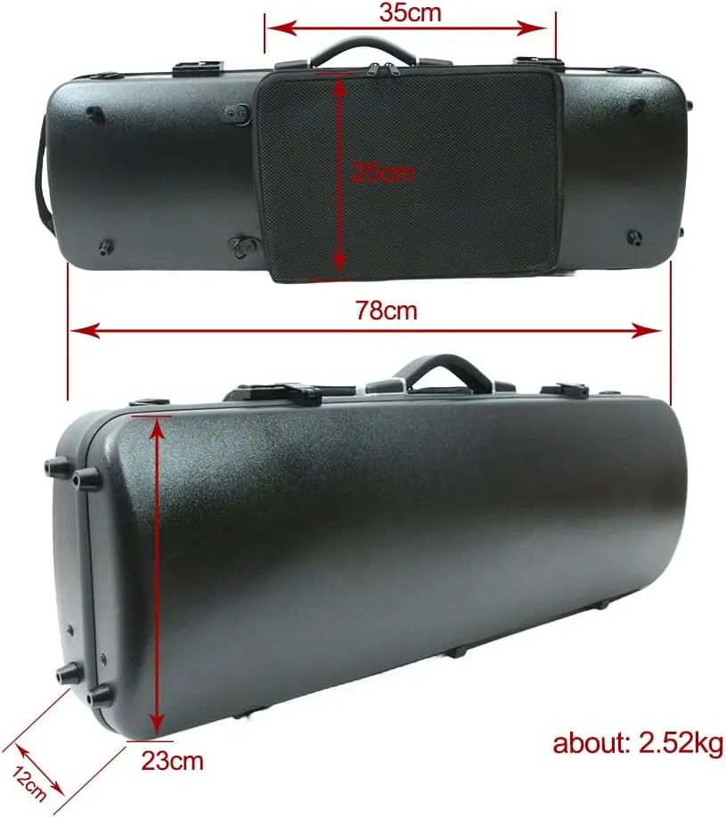 High Grade Violin Case 4/4 Full Size Carbon Fiber Violin Case Anti-Scratch Oblong Violin Box heet Removable Music Bag and 2 Adjustable Straps Strong Light Travel case (Black)