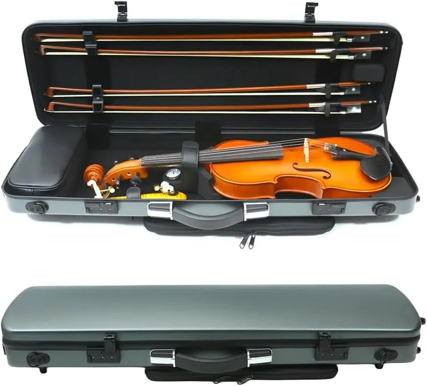 High Grade Violin Case 4/4 Full Size Carbon Fiber Violin Case Anti-Scratch Oblong Violin Box heet Removable Music Bag and 2 Adjustable Straps Strong Light Travel case (Blackish Green)