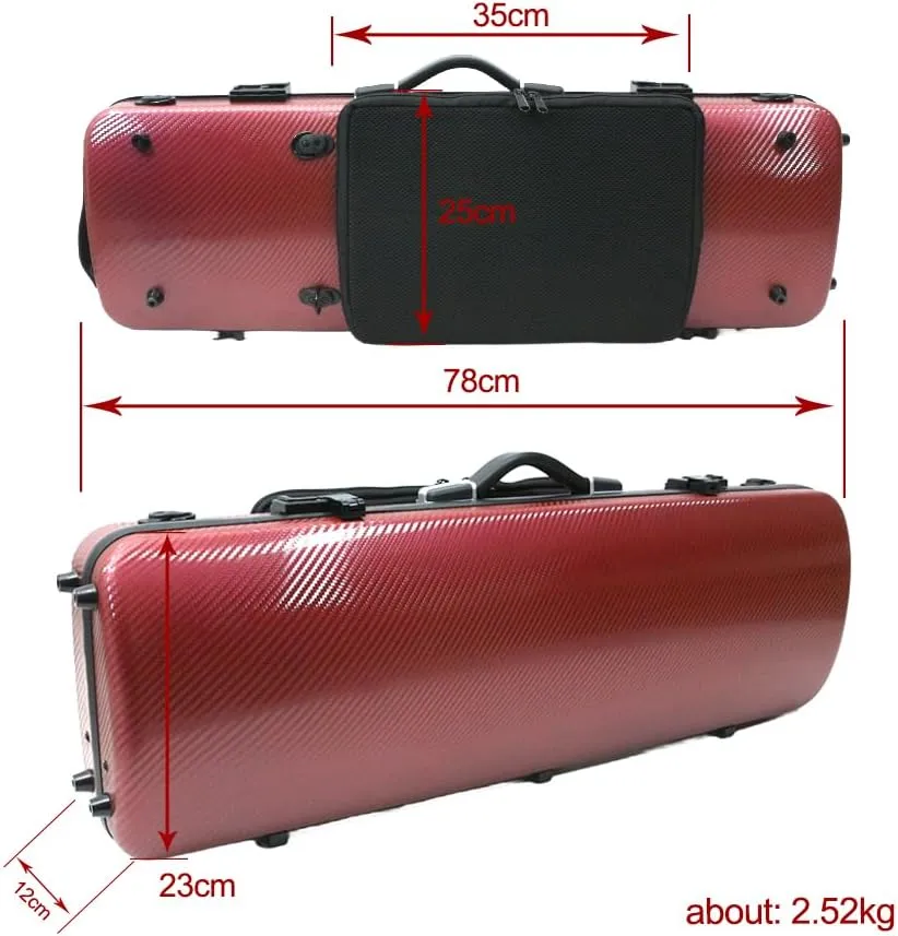 High Grade Violin Case 4/4 Full Size Carbon Fiber Violin Case Anti-Scratch Oblong Violin Box heet Removable Music Bag and 2 Adjustable Straps Strong Light Travel case (Wine Red Braided)
