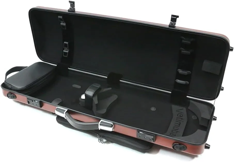 High Grade Violin Case 4/4 Full Size Carbon Fiber Violin Case Anti-Scratch Oblong Violin Box heet Removable Music Bag and 2 Adjustable Straps Strong Light Travel case (Wine Red Braided)