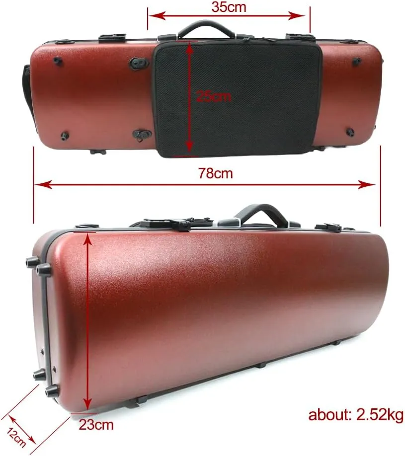 High Grade Violin Case 4/4 Full Size Carbon Fiber Violin Case Anti-Scratch Oblong Violin Box heet Removable Music Bag and 2 Adjustable Straps Strong Light Travel case (Wine Red)
