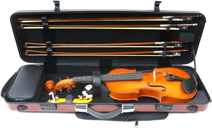 High Grade Violin Case 4/4 Full Size Carbon Fiber Violin Case Anti-Scratch Oblong Violin Box heet Removable Music Bag and 2 Adjustable Straps Strong Light Travel case (Wine Red)