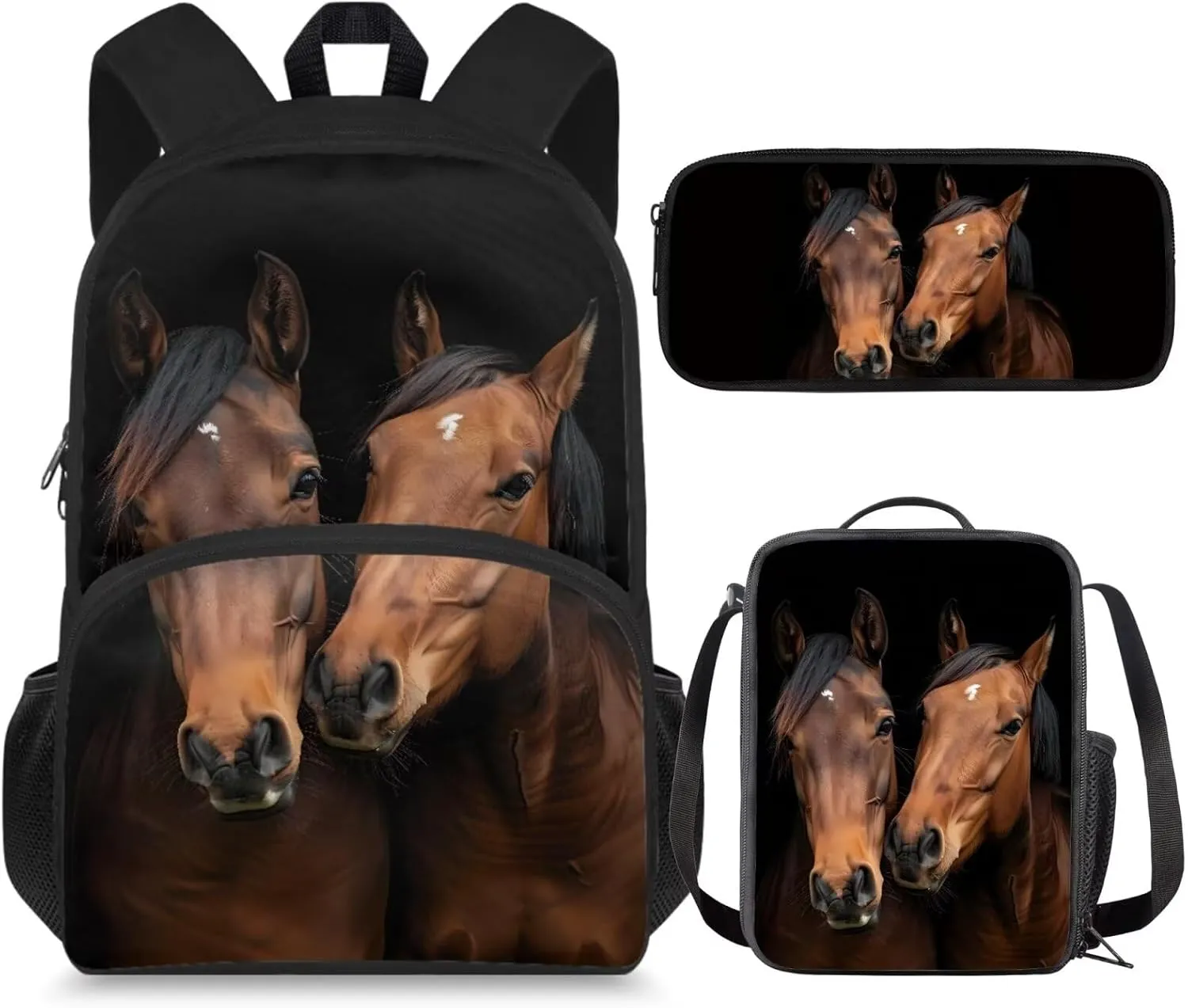Horse Backpack Set for Boys 8-12 School Bag Set with Lunchbox Pencil Case Elementary 5th Grade Large Book Bags Student Hiking Camping Backpacks Daycare Bag Mochila Para NiñOs