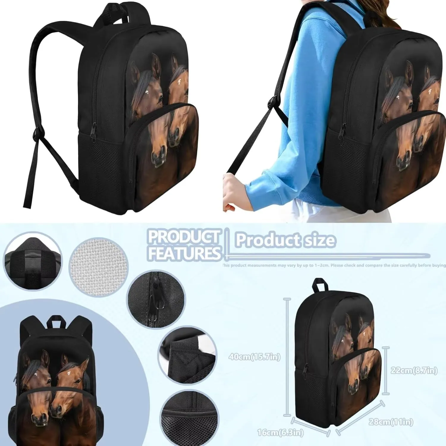 Horse Backpack Set for Boys 8-12 School Bag Set with Lunchbox Pencil Case Elementary 5th Grade Large Book Bags Student Hiking Camping Backpacks Daycare Bag Mochila Para NiñOs