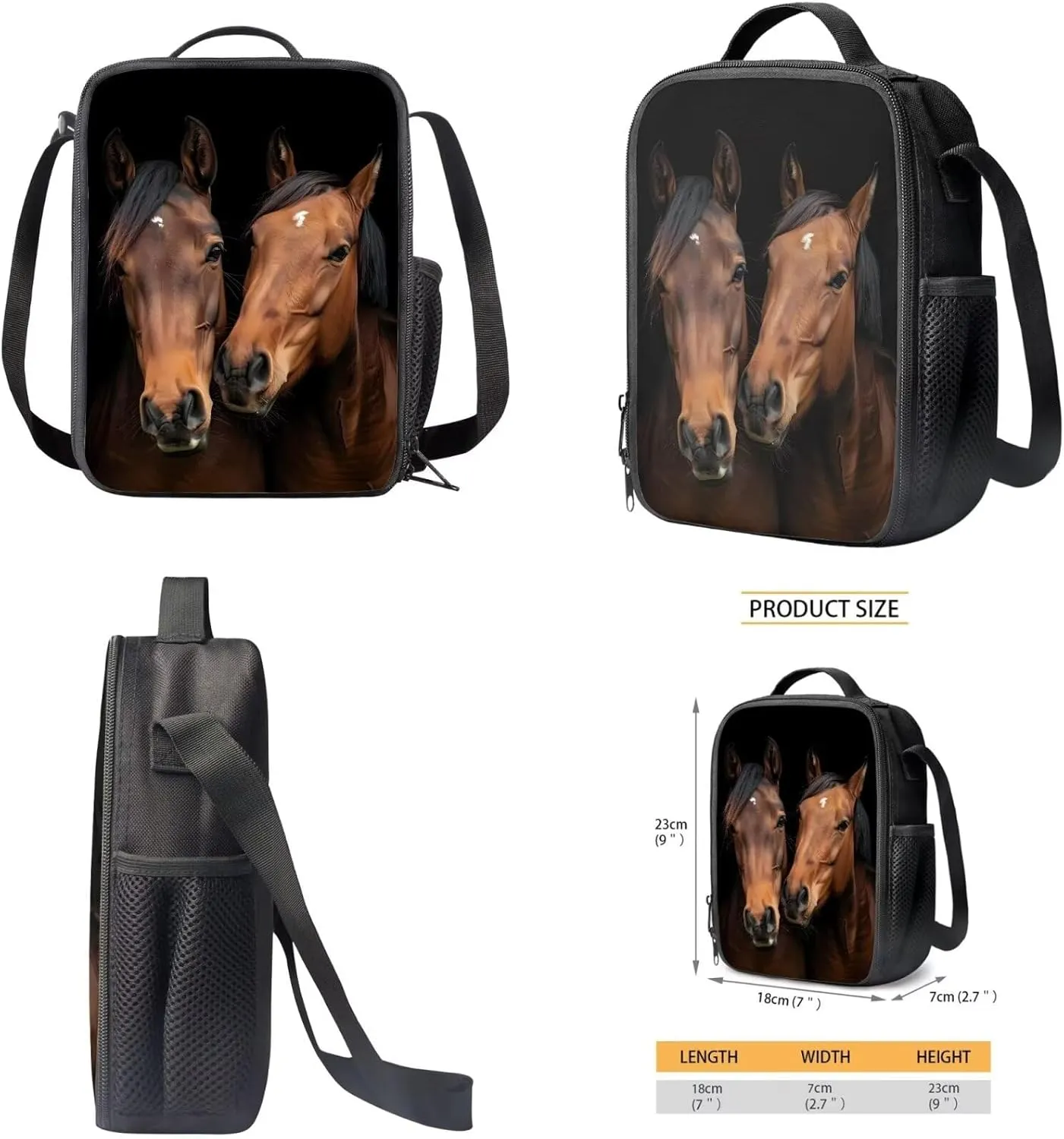 Horse Backpack Set for Boys 8-12 School Bag Set with Lunchbox Pencil Case Elementary 5th Grade Large Book Bags Student Hiking Camping Backpacks Daycare Bag Mochila Para NiñOs