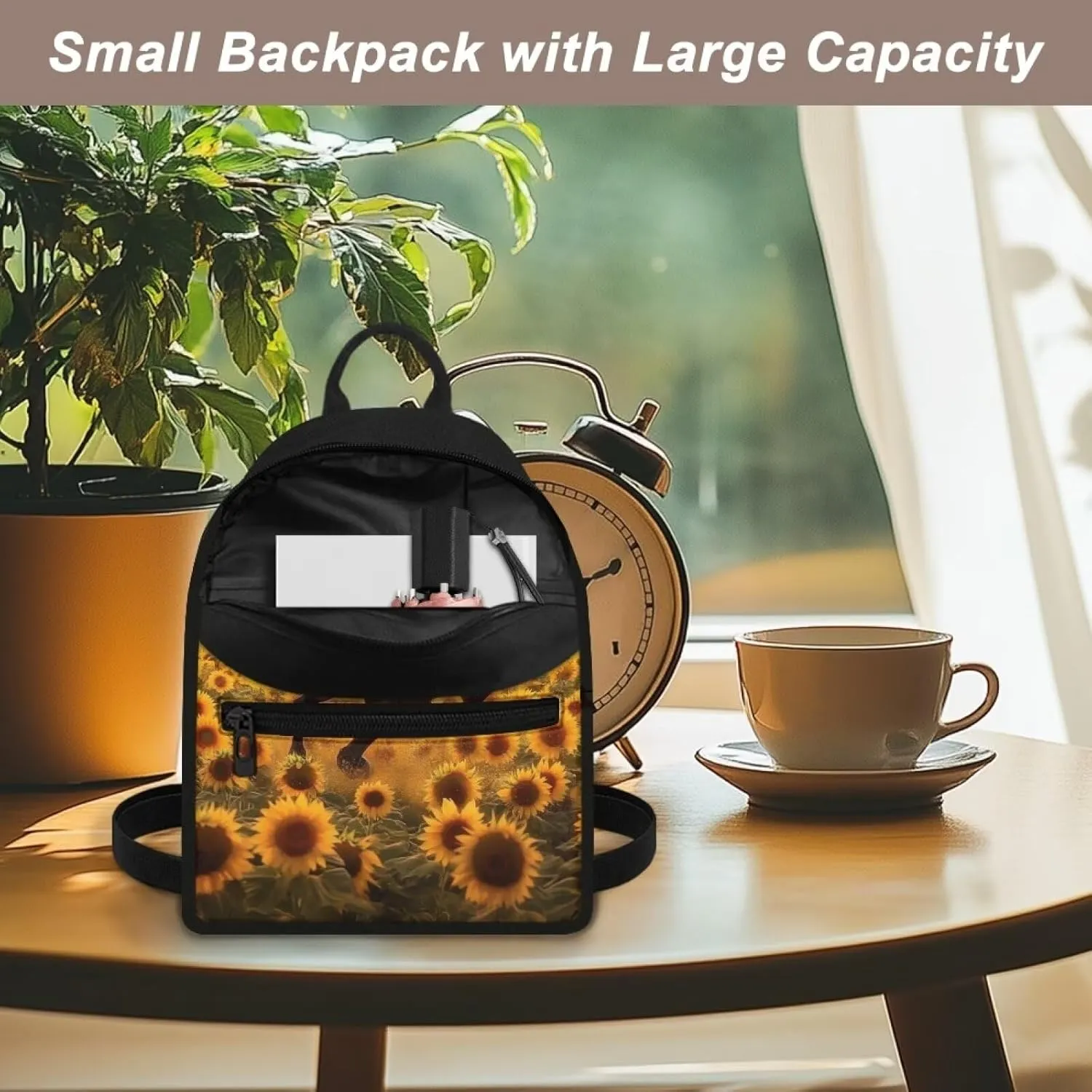 Horse Backpacks for Women Small Bookbag Mini Shoulder Bag with Adjustable Shoulder Strap for Travel Picnic Cute Sunflower Daypack for Work Office Sport Gym
