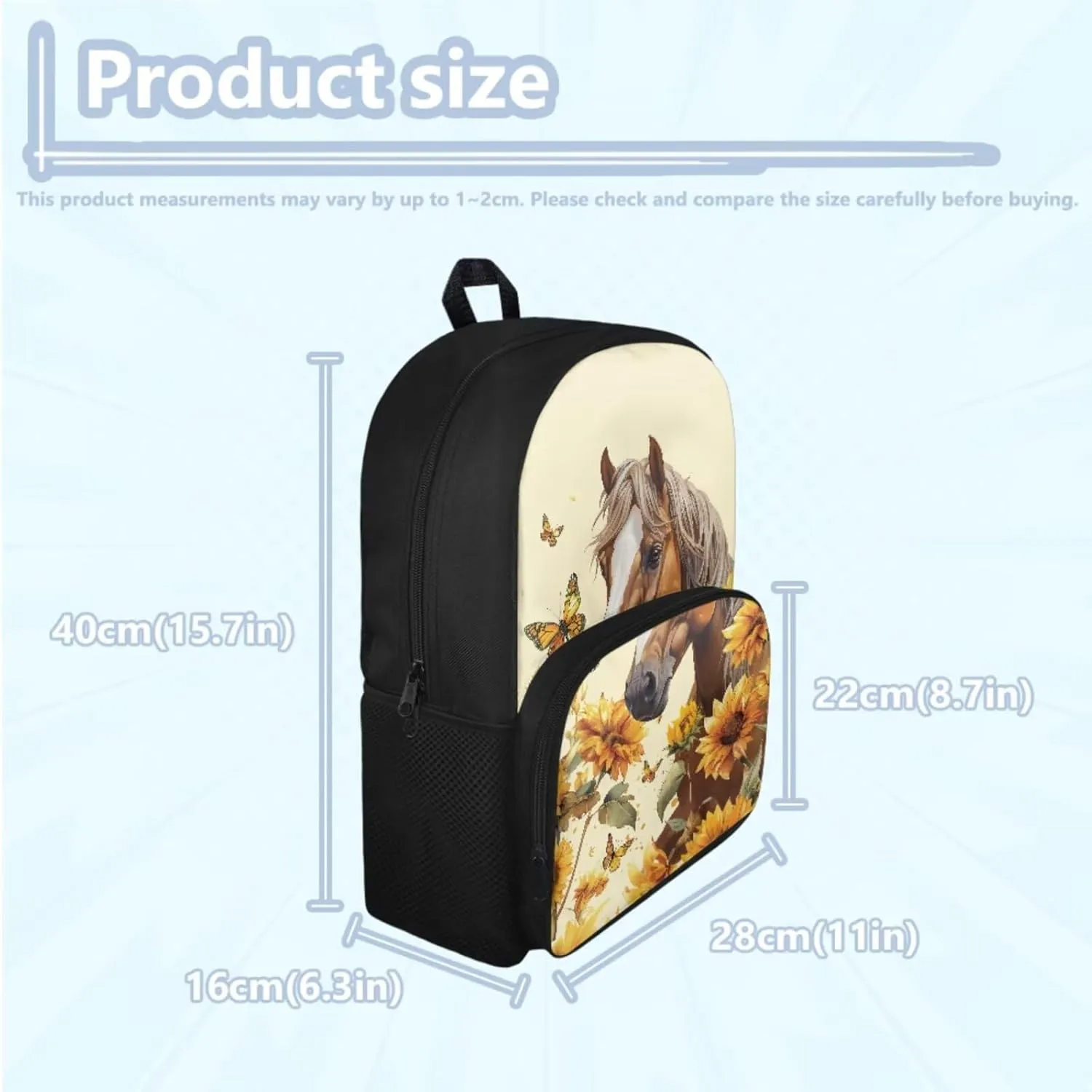 Horse Sunflower Girls Backpacks Ages 10-12 Middle School with Lunch Box Pencil Case Youth Large School Bags Student Hiking Camping Bookbag Travel Duffel Bags Back Pack