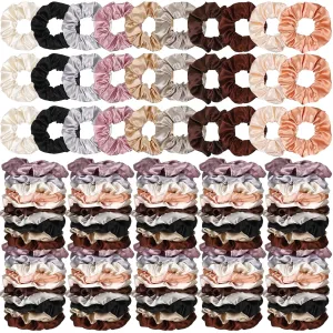 Hoteam 200 Pieces Satin Hair Scrunchies Bulk for Ponytail Holder Solid Color Satin Hair Tie Hair Elastics Bands for Women Teens Birthday Gift (Brown)