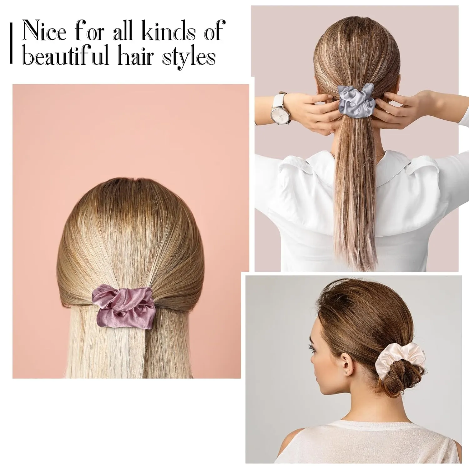 Hoteam 200 Pieces Satin Hair Scrunchies Bulk for Ponytail Holder Solid Color Satin Hair Tie Hair Elastics Bands for Women Teens Birthday Gift (Brown)
