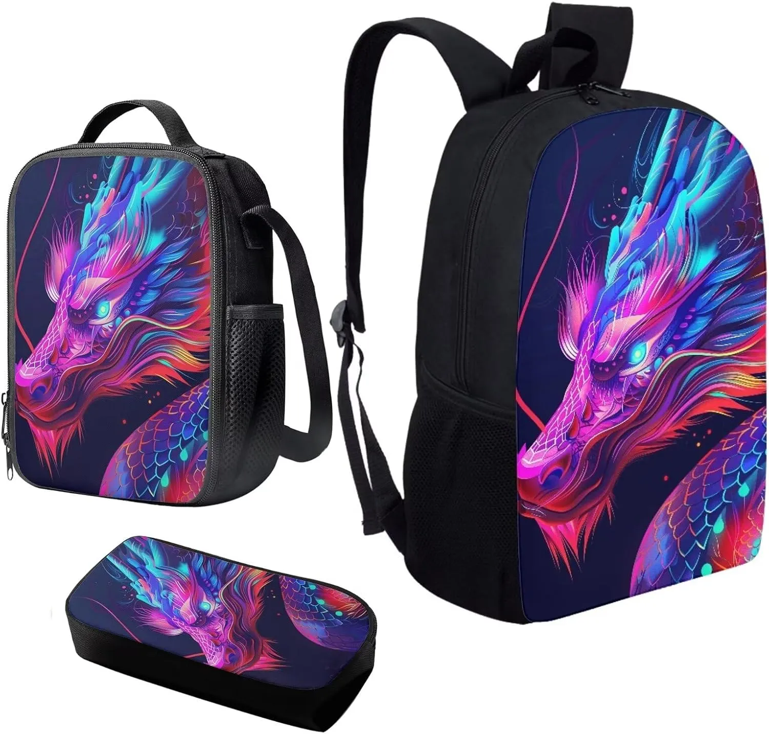 Howilath Novelty School Backpacks 3D Cool Dragon for Teen Boys Bookbags Lightweight with Lunch Bag Back to School Backpack