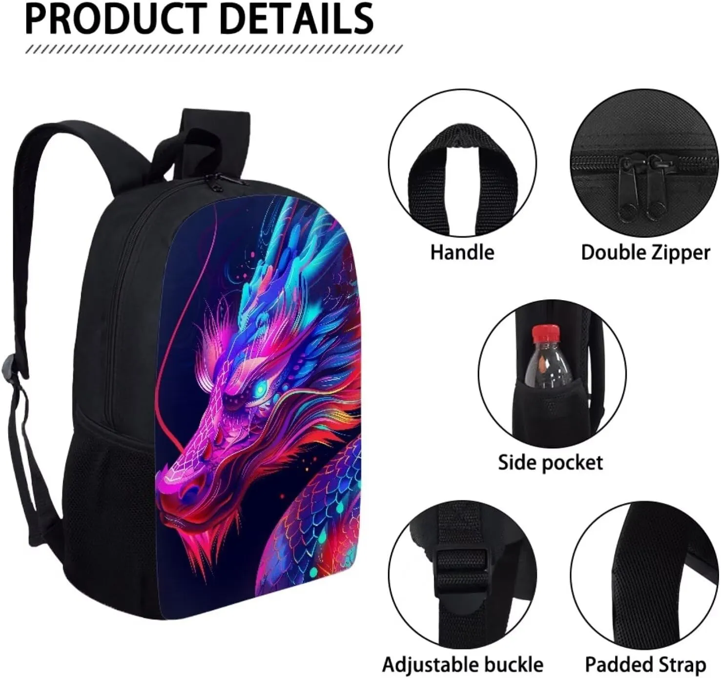 Howilath Novelty School Backpacks 3D Cool Dragon for Teen Boys Bookbags Lightweight with Lunch Bag Back to School Backpack