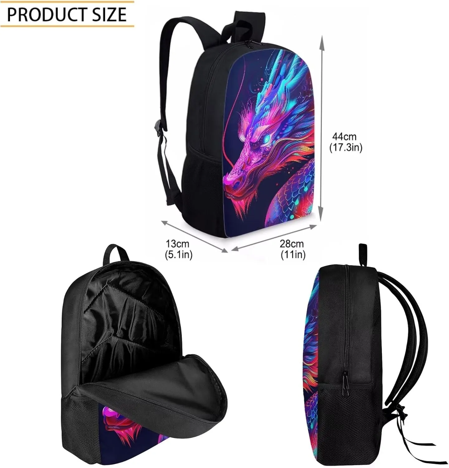 Howilath Novelty School Backpacks 3D Cool Dragon for Teen Boys Bookbags Lightweight with Lunch Bag Back to School Backpack
