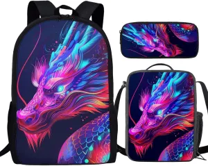 Howilath Novelty School Backpacks 3D Cool Dragon for Teen Boys Bookbags Lightweight with Lunch Bag Back to School Backpack