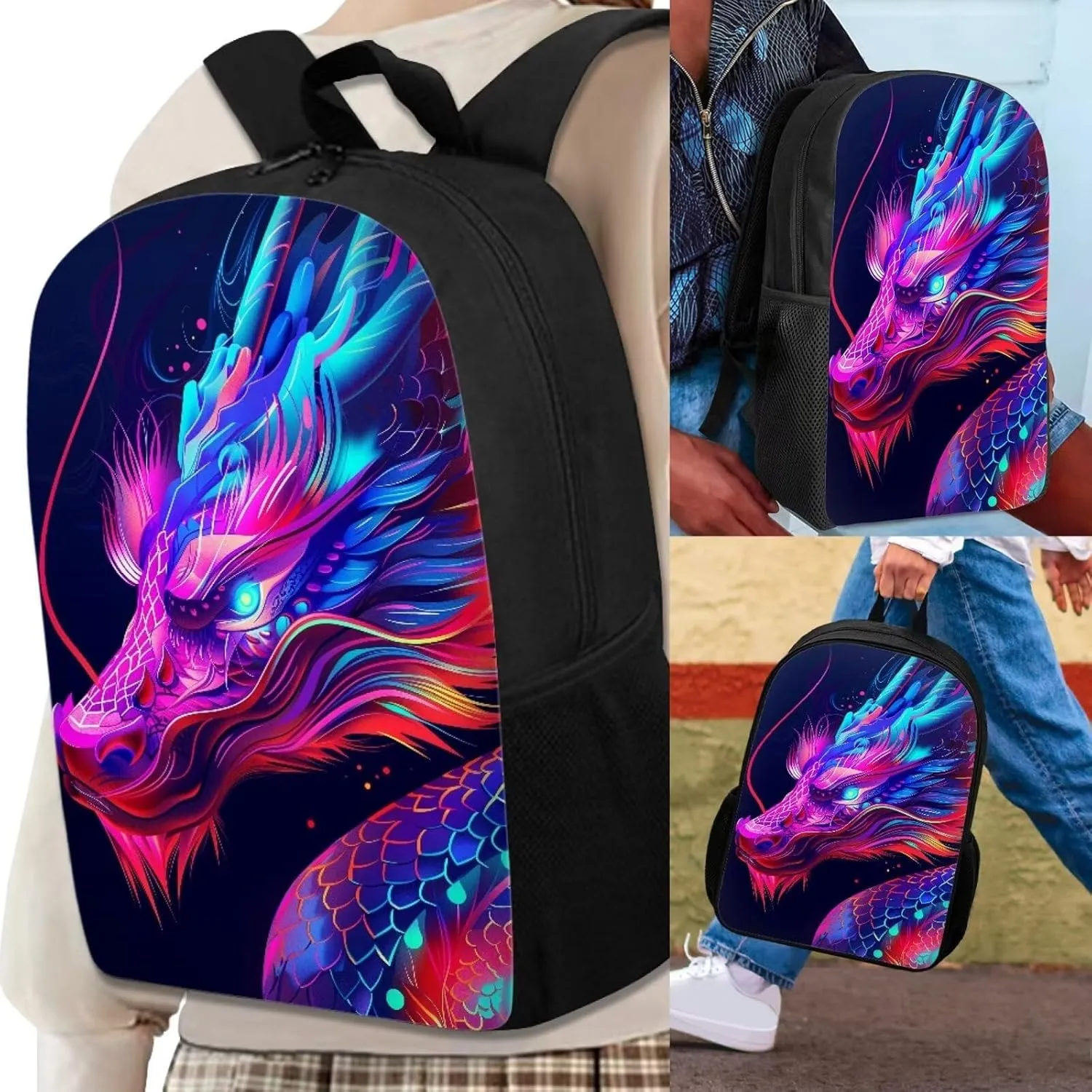 Howilath Novelty School Backpacks 3D Cool Dragon for Teen Boys Bookbags Lightweight with Lunch Bag Back to School Backpack