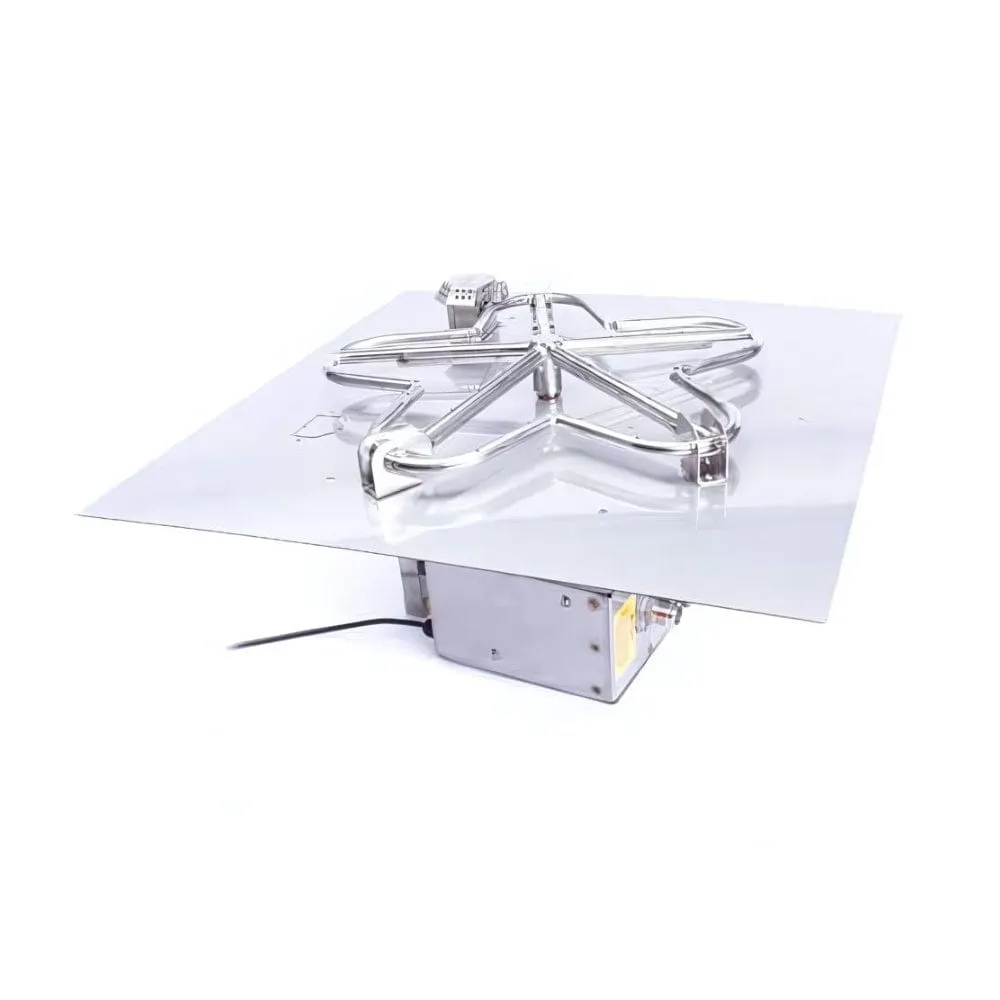 HPC Square Flat Gas Fire Pit Insert with Hi/Lo Electronic Ignition and Standard Burner
